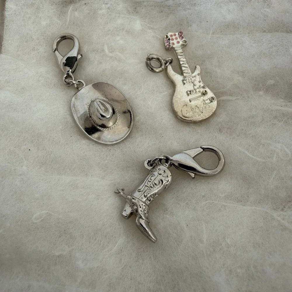 Western Charm Lot Cowboy Boot Hat‎ Guitar Silver Tone Charms Lobster Clasp
